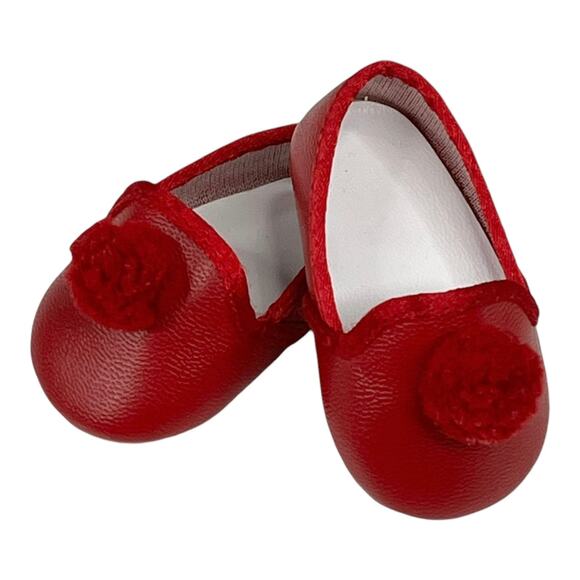 American Girl Kits Pajama Slippers Red Holiday Doll Shoes Pom Pom Slip On Vtg - Picture 6 of 6